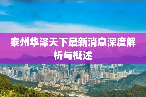 泰州華澤天下最新消息深度解析與概述