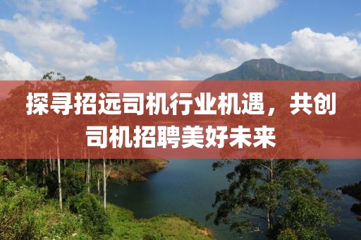 探尋招遠(yuǎn)司機(jī)行業(yè)機(jī)遇，共創(chuàng)司機(jī)招聘美好未來